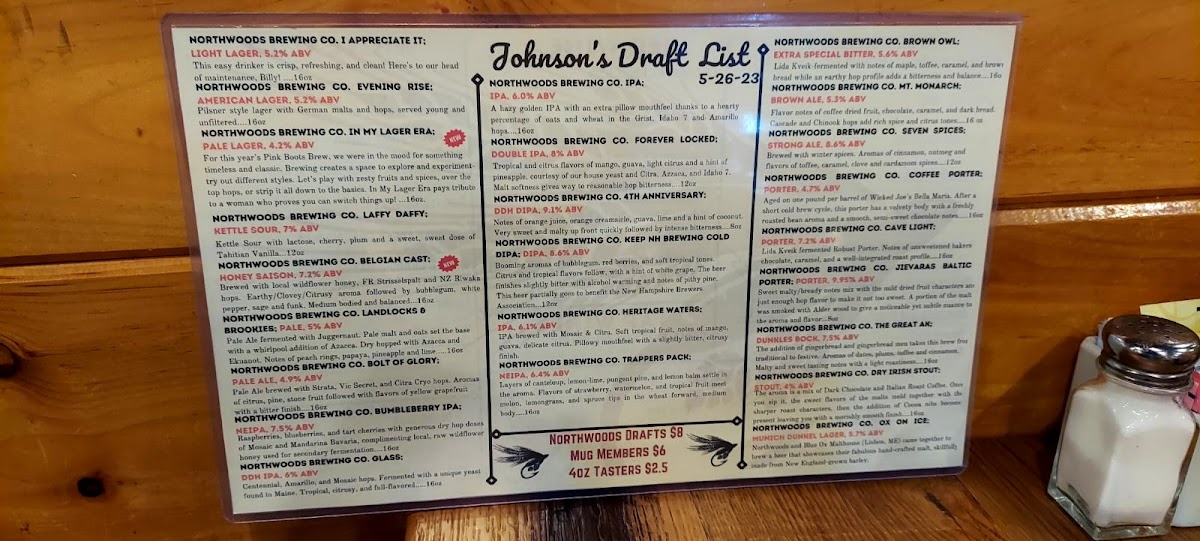 Menu The Original Johnson's Dairy Bar At Northwoods Brewing Company-10