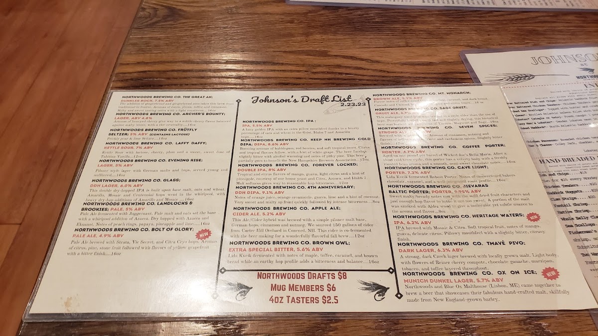 Menu The Original Johnson's Dairy Bar At Northwoods Brewing Company-8